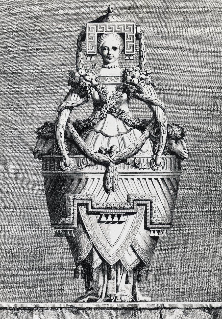 Anthropomorphische Vase, griechische Braut, Gravur von Ennemond-Alexandre Petitot aus Mascarade la Grecque, Suite des Vases und Cheminees von Ennemond Alexandre (after) Petitot