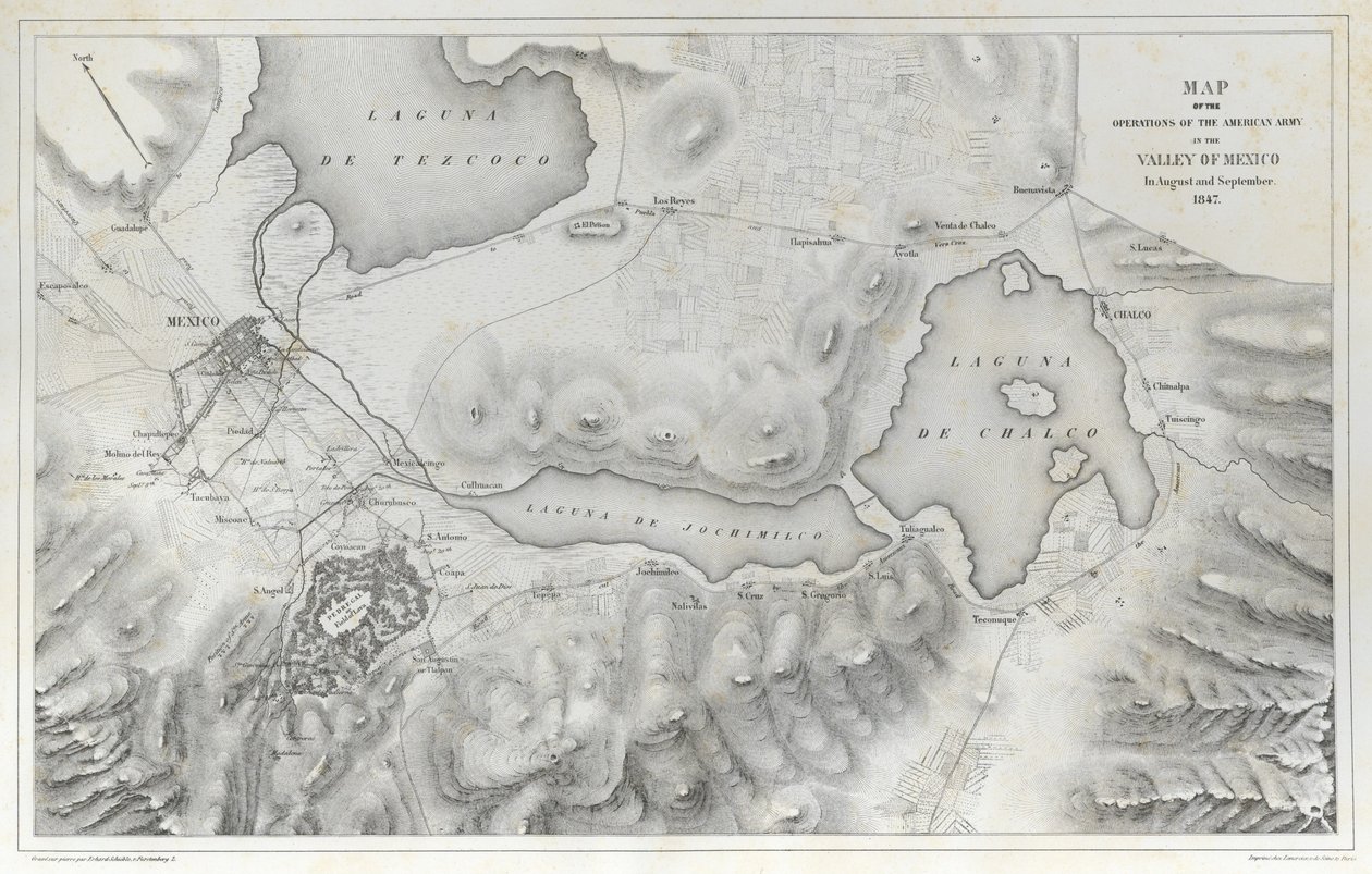 Karte der Operationen der amerikanischen Armee im Tal von Mexiko im August und September 1847 während des Mexikanisch-Amerikanischen Krieges von Erhard Schieble