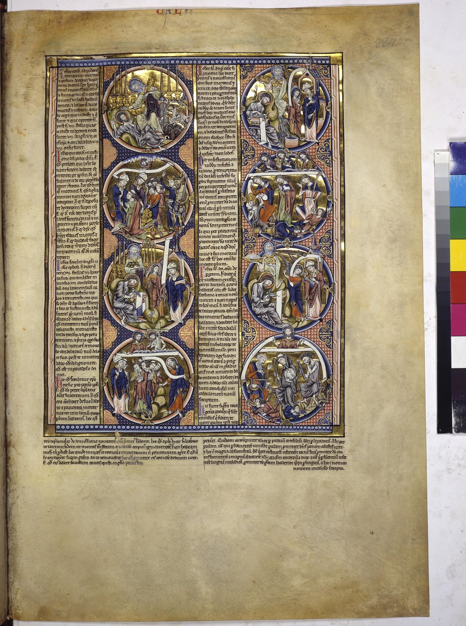 Vollseite: Acht Medaillons mit Miniaturen und begleitendem Text, um 1225-1250 von Erich Lessing