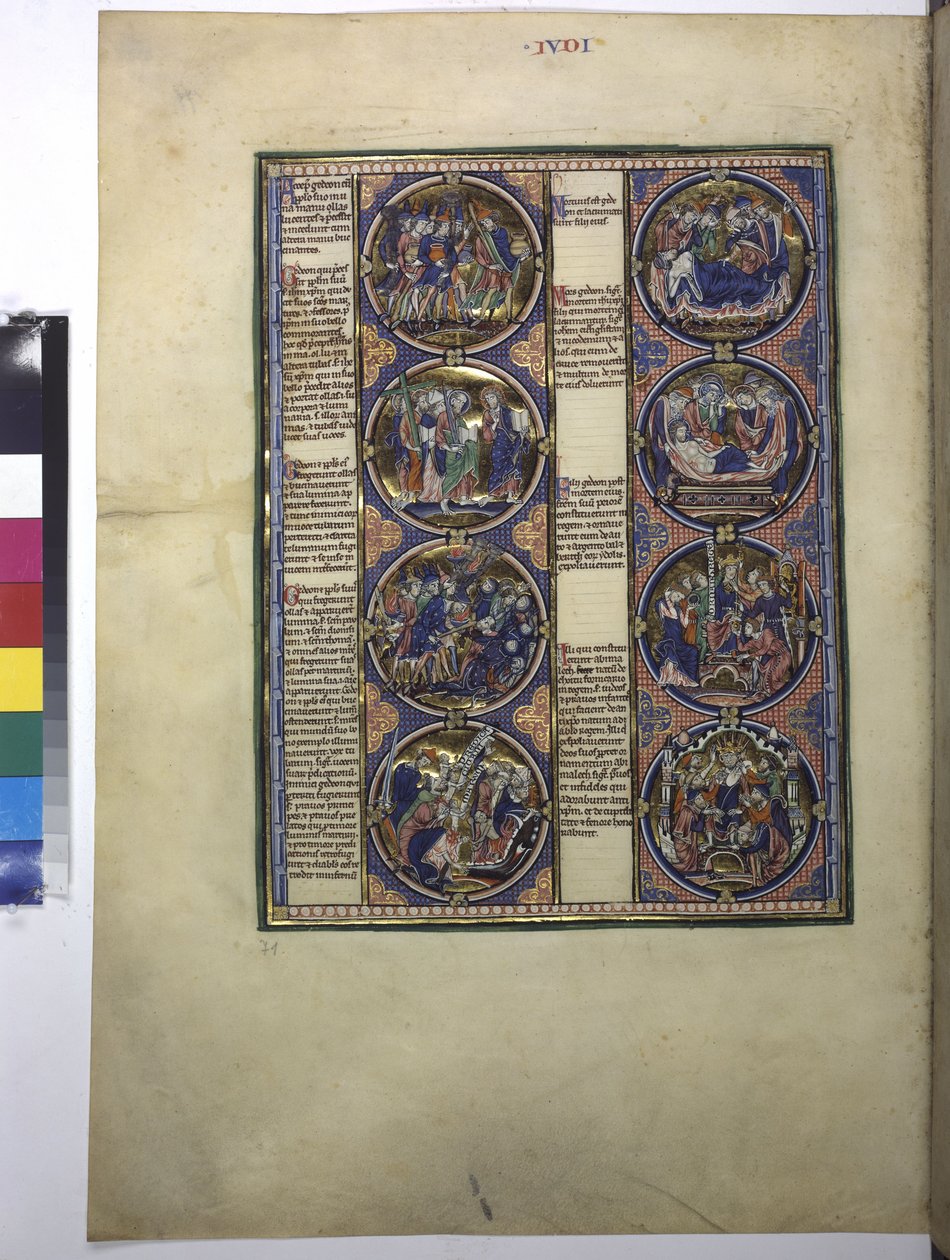 Vollseite: Acht Medaillons mit Miniaturen und begleitendem Text, um 1225-1250 von Erich Lessing