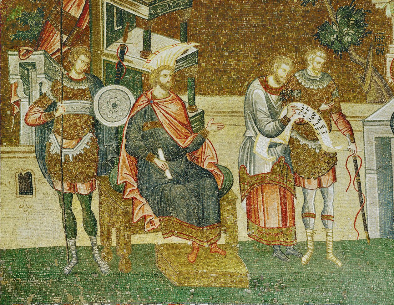 Gouverneur Cyrenus, ein Wächter und die Beamten lesen die Namensliste für die Volkszählung von Erich Lessing