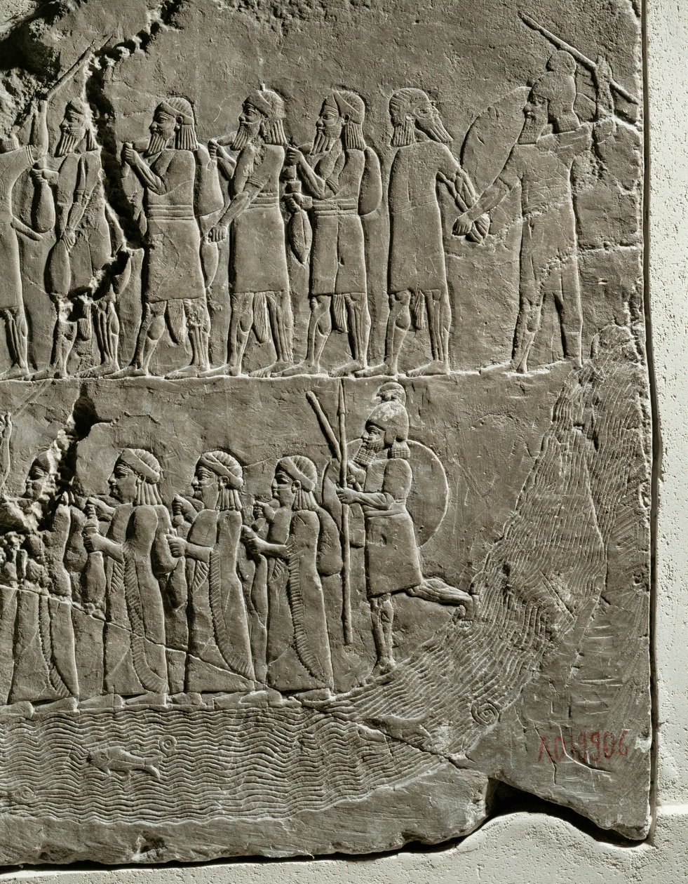 König Ashurbanipals Feldzug gegen Elam, Soldaten führen Gefangene entlang des Flusses Tigris von Erich Lessing