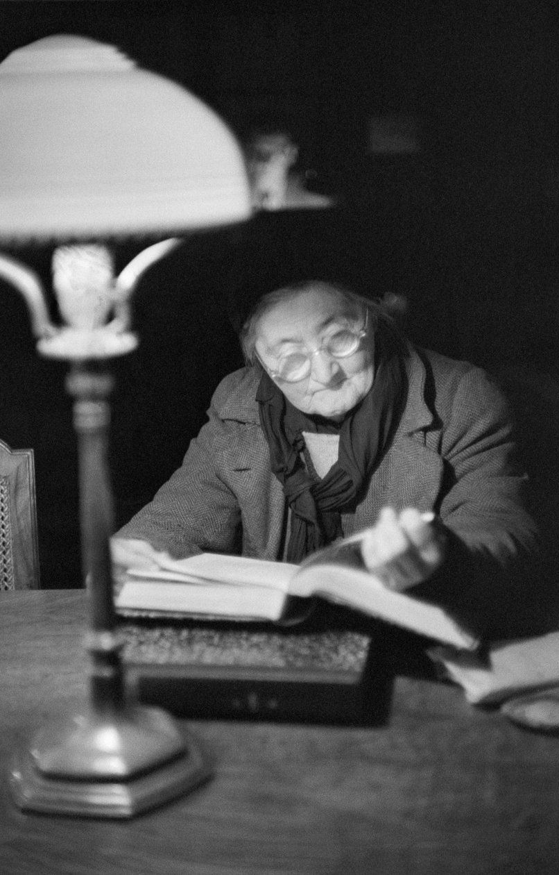 Leben im Nachkriegs-Wien: eine ältere Dame vertieft in ihr Buch im Lesesaal, Wien von Erich Lessing
