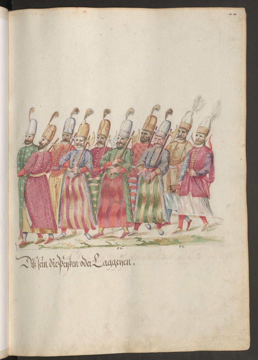 Der Hof eines Paschas und Sultans: Krieger mit Äxten und Bögen von Erich Lessing