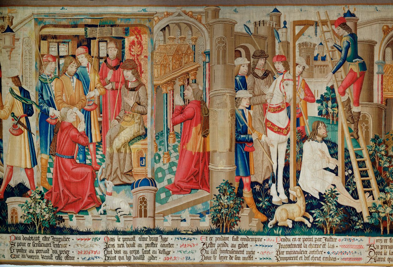 Das Wunder des Heiligen Quentin: Der Priester beschwert sich beim Vogt und der Dieb wird zum Tode durch Erhängen verurteilt von Erich Lessing