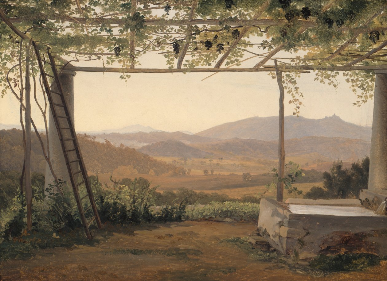 Brunnen und Pergola in Italien von Ernest Christian Frederik Petzholdt