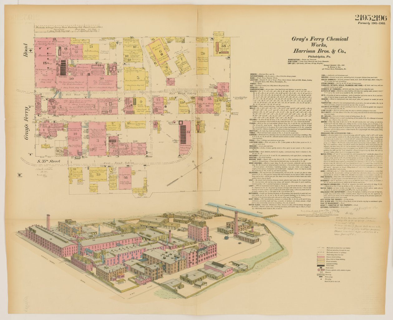 Grays Ferry Chemical Works, Grays Ferry Rd. (Nordseite) zwischen Vierunddreißigster St. und Sechsunddreißigster St., Hexamer General Surveys, 1888 von Ernest Hexamer