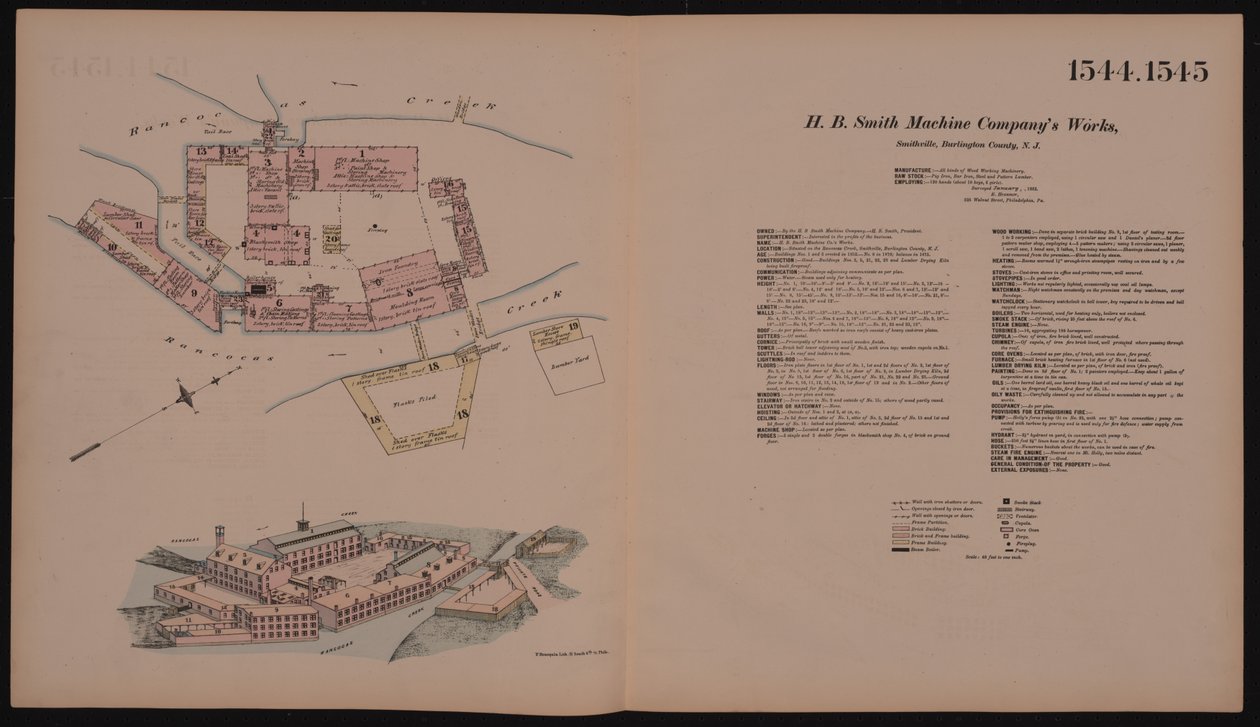 H.B. Smith Maschinenfabrik, Smithville, Burlington, New Jersey, Hexamer General Survey, 1881 von Ernest Hexamer