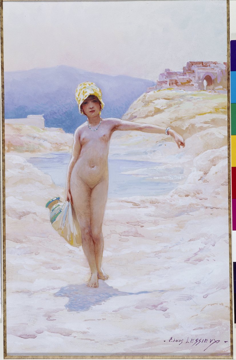 Algerisches Mädchen mit Krug von Ernest Louis Lessieux