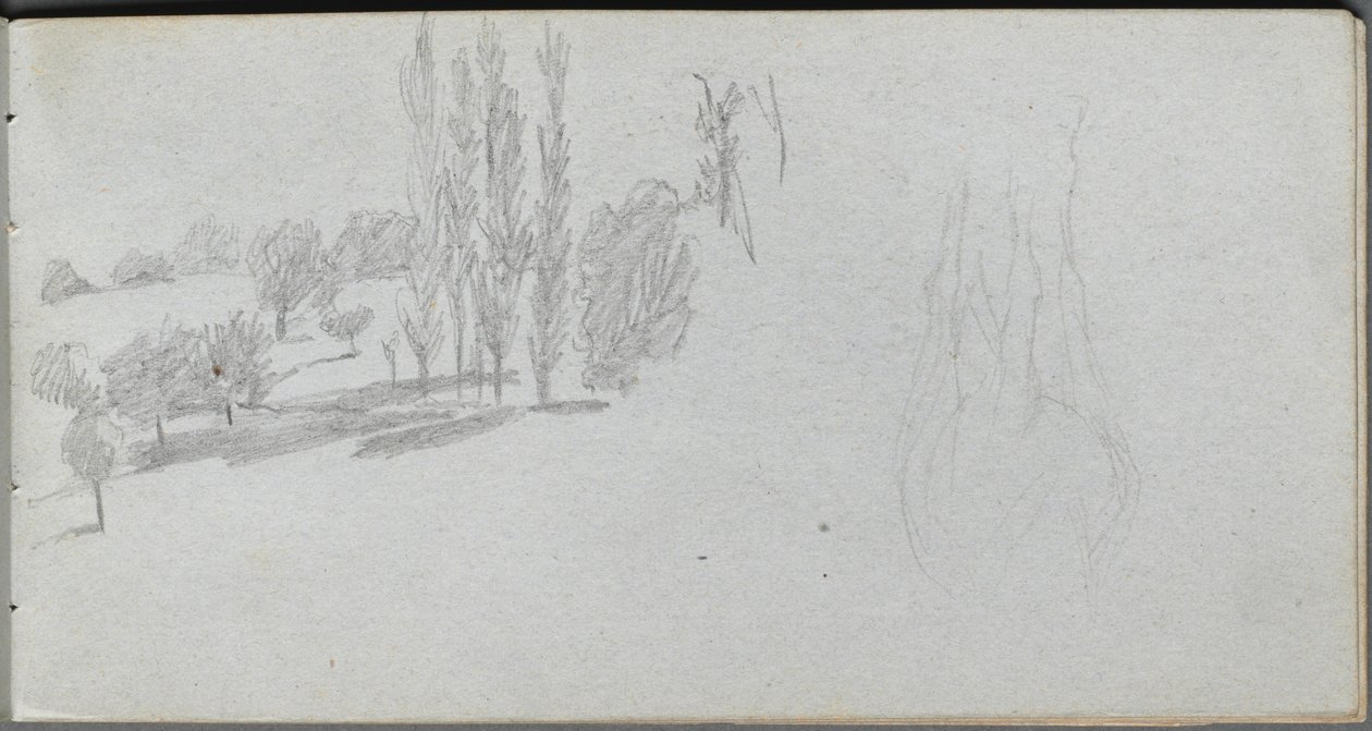 Skizzenbuch, Seite 18: Studie eines Pferdes und Landschaftsstudie von Ernest Meissonier