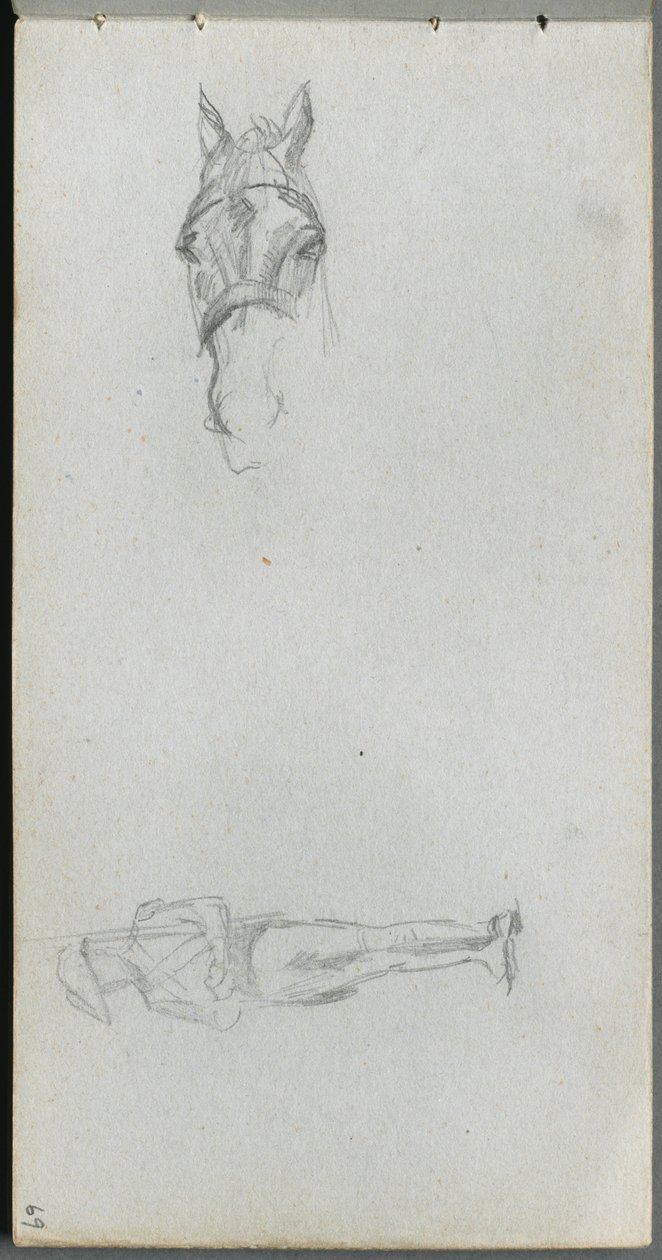 Skizzenbuch: Studie einer Hand, eines Pferdes und einer Figur von Ernest Meissonier