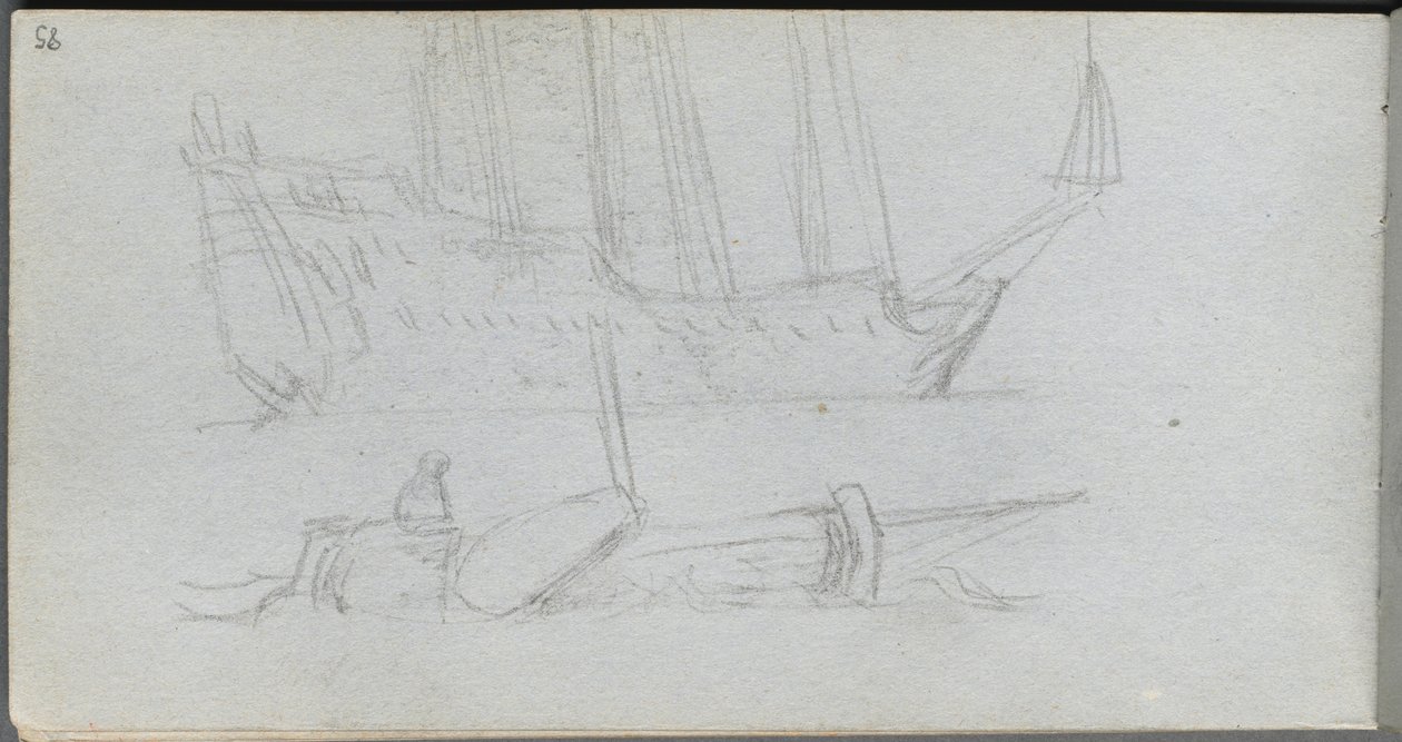 Skizzenbuch, Seite 85: Studie eines Schiffes und einer Boje von Ernest Meissonier
