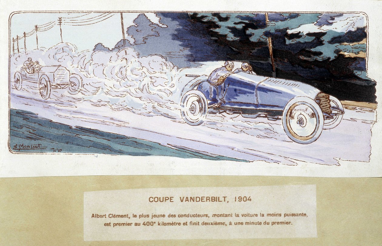 Rennen: der Vanderbilt Cup im Jahr 1904 - Zeichnung von Ernest Montaut (1878-1909) von Ernest Montaut