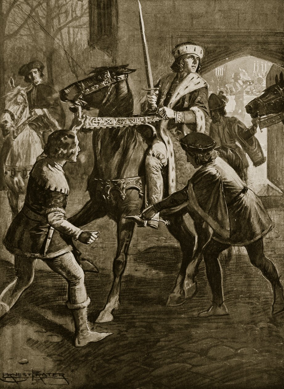 Edward IV flieht aus dem Hertfordshire-Anwesen des Erzbischofs, 1470, Illustration aus 