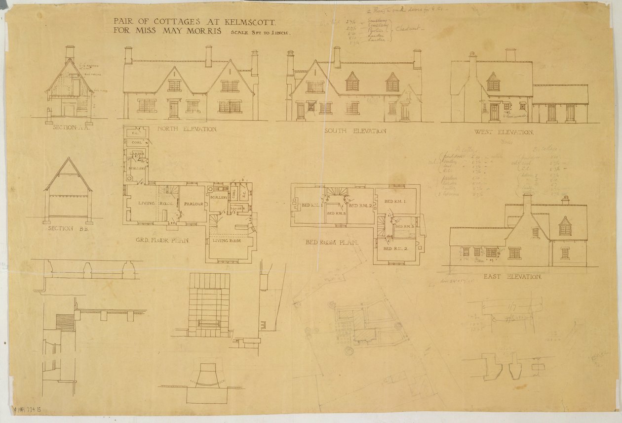 Paar Cottages in Kelmscott für Miss May Morris, ca. 1915 von Ernest William Gimson