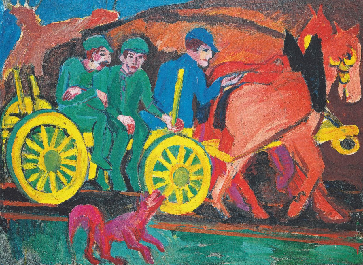 Pferdegespann mit drei Bauern von Ernst Ludwig Kirchner