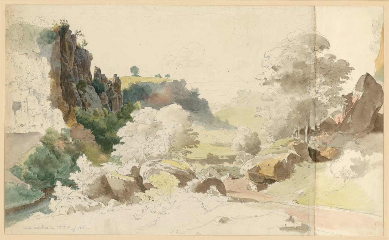 Landschaft mit Felspartie und Bäumen bei Civita Castellana von Ernst Fries