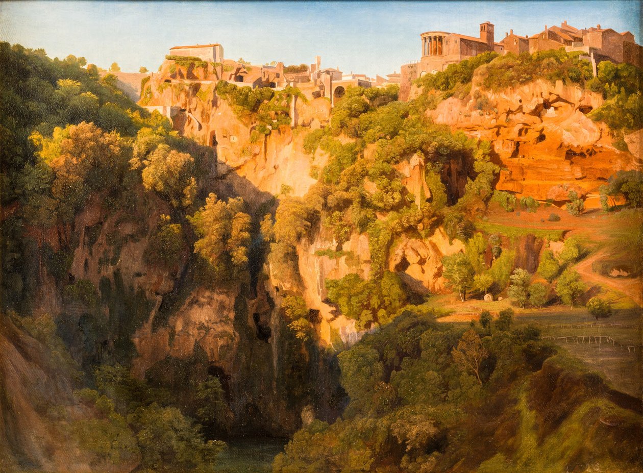 Die Wasserfälle von Tivoli mit der Ponte Lupo, dem Tempel der Vesta und dem Tempel der Sibylle von Ernst Fries