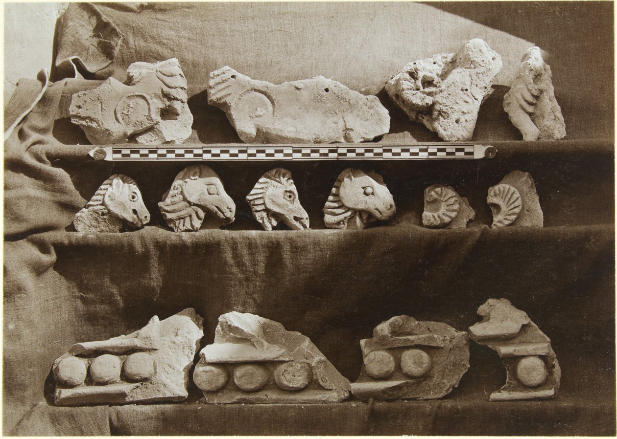 Ausgrabung von Samarra (Irak): Fragmente eines Frieses mit Kamelfiguren, aus dem Palast des Kalifen (Dar al-Khilafa, Jawsaq al-Khaqani, Bayt al-Khalifah), Kleiner Serdab, ca. 1911-13 von Ernst Herzfeld