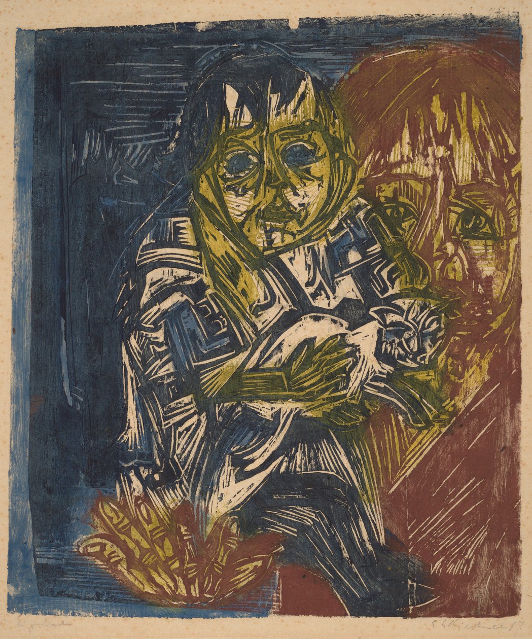 Frau mit Kind und Katze, 1919 von Ernst Ludwig Kirchner