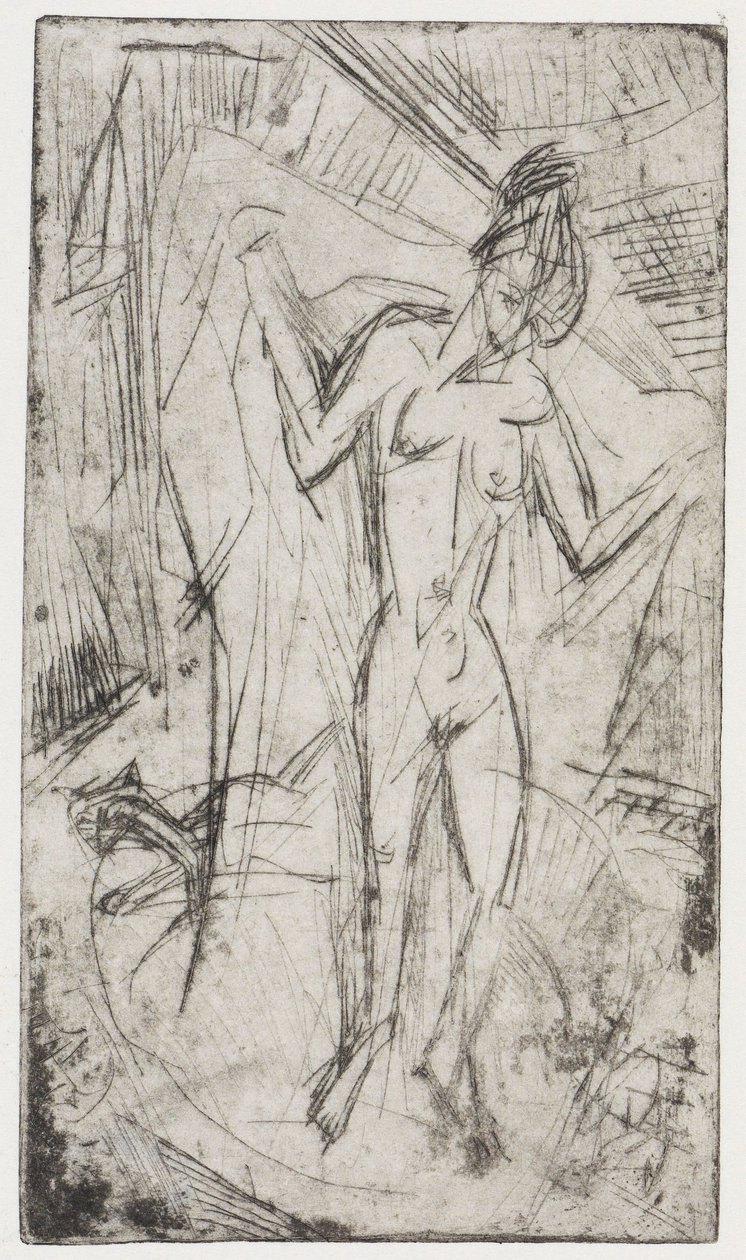 Der Tanz zwischen den Frauen/Badende mit Katze von Ernst Ludwig Kirchner