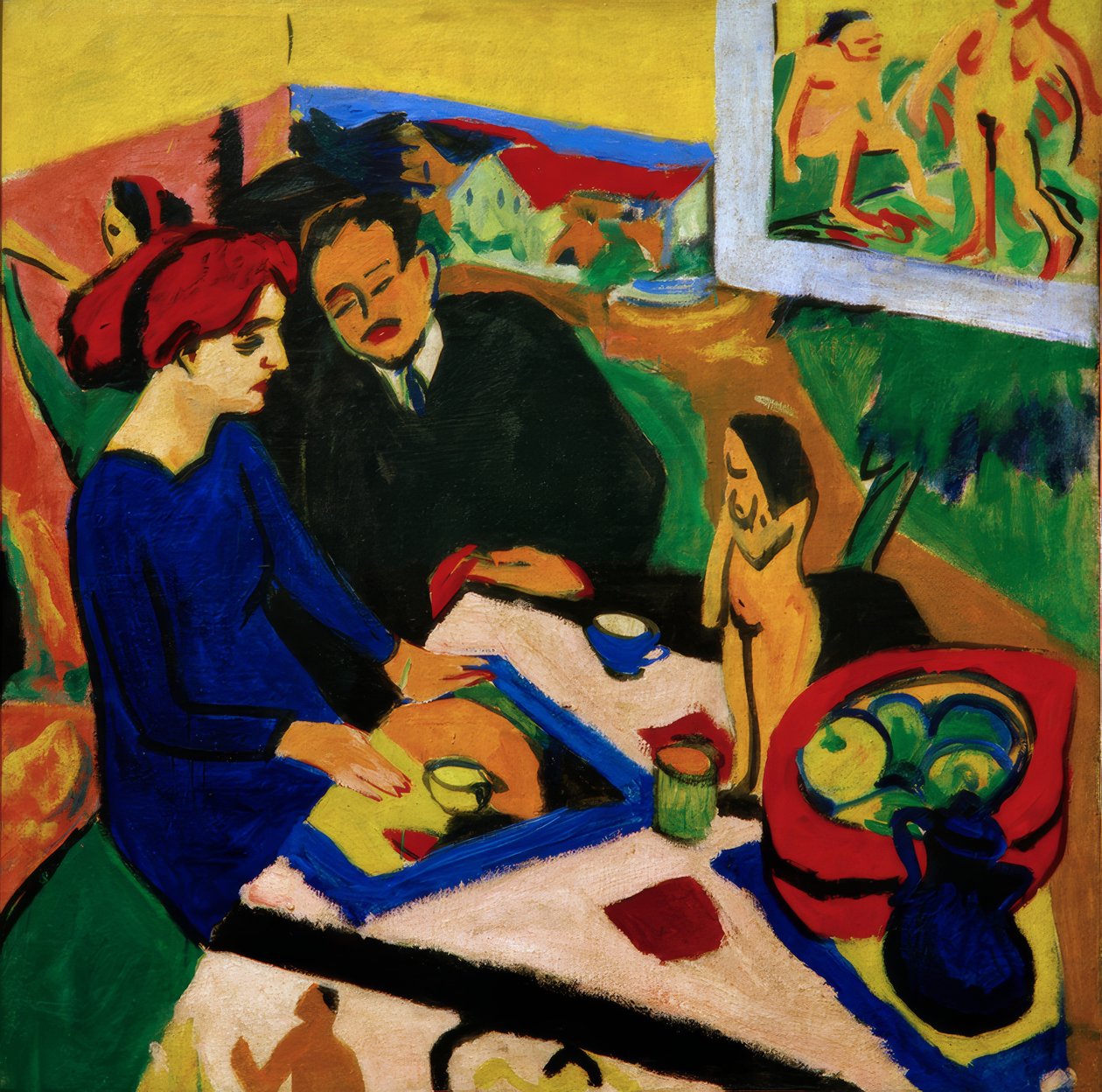 Doris und Heckel am Tisch von Ernst Ludwig Kirchner