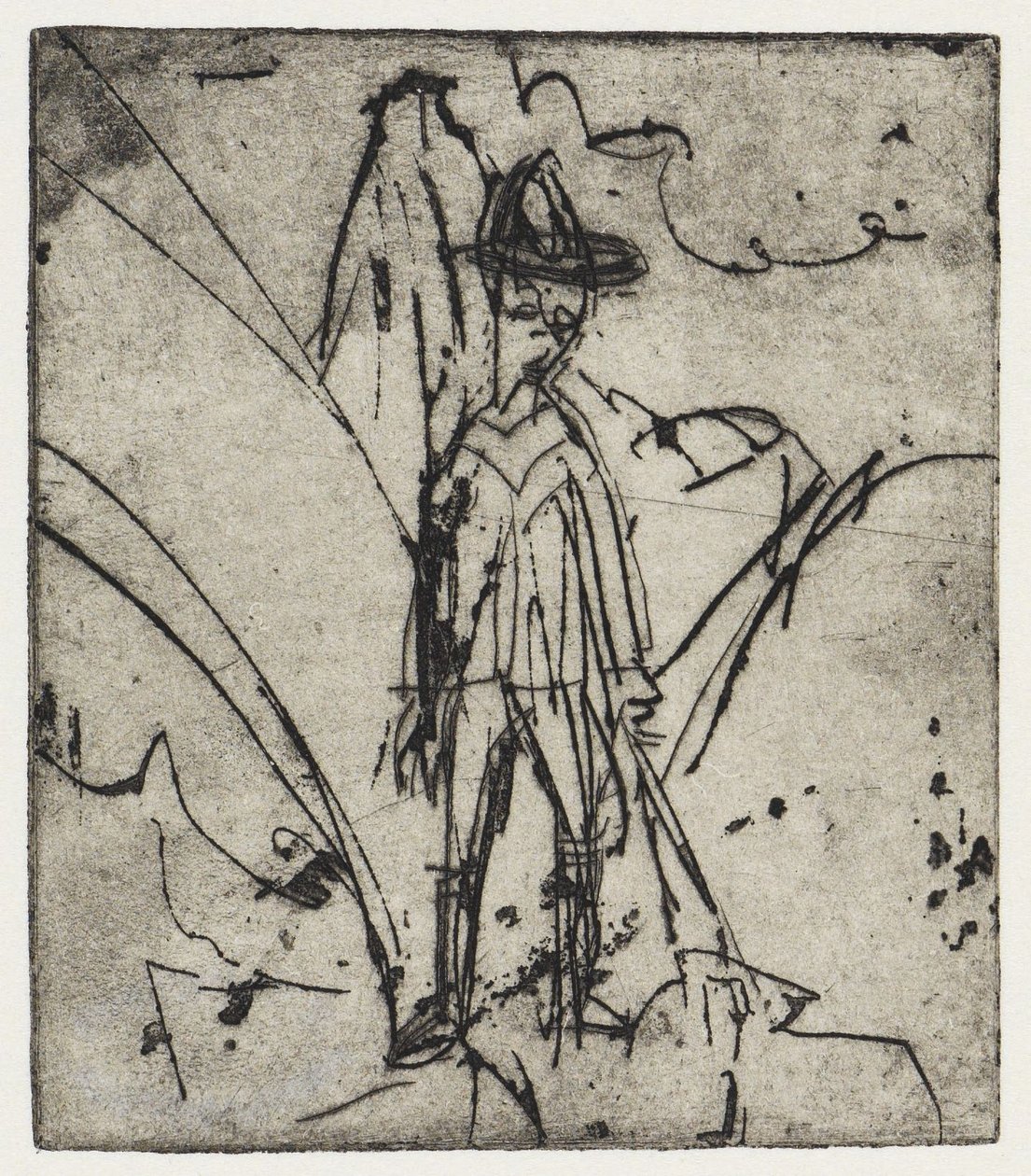 Hirt vor dem Berg/Haus mit Ziegen - Stafelalp von Ernst Ludwig Kirchner