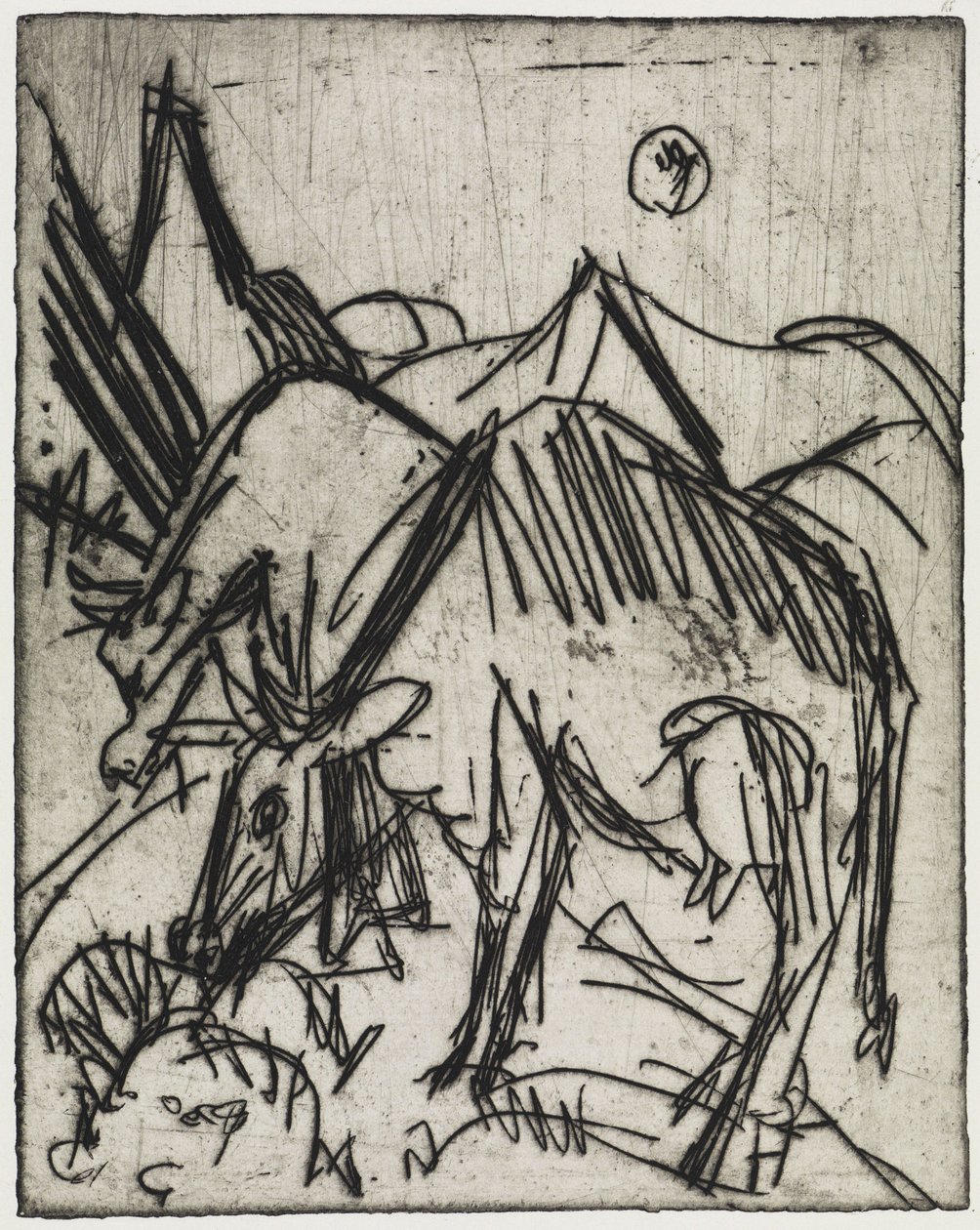 Im Mondschein weidende Kühe von Ernst Ludwig Kirchner