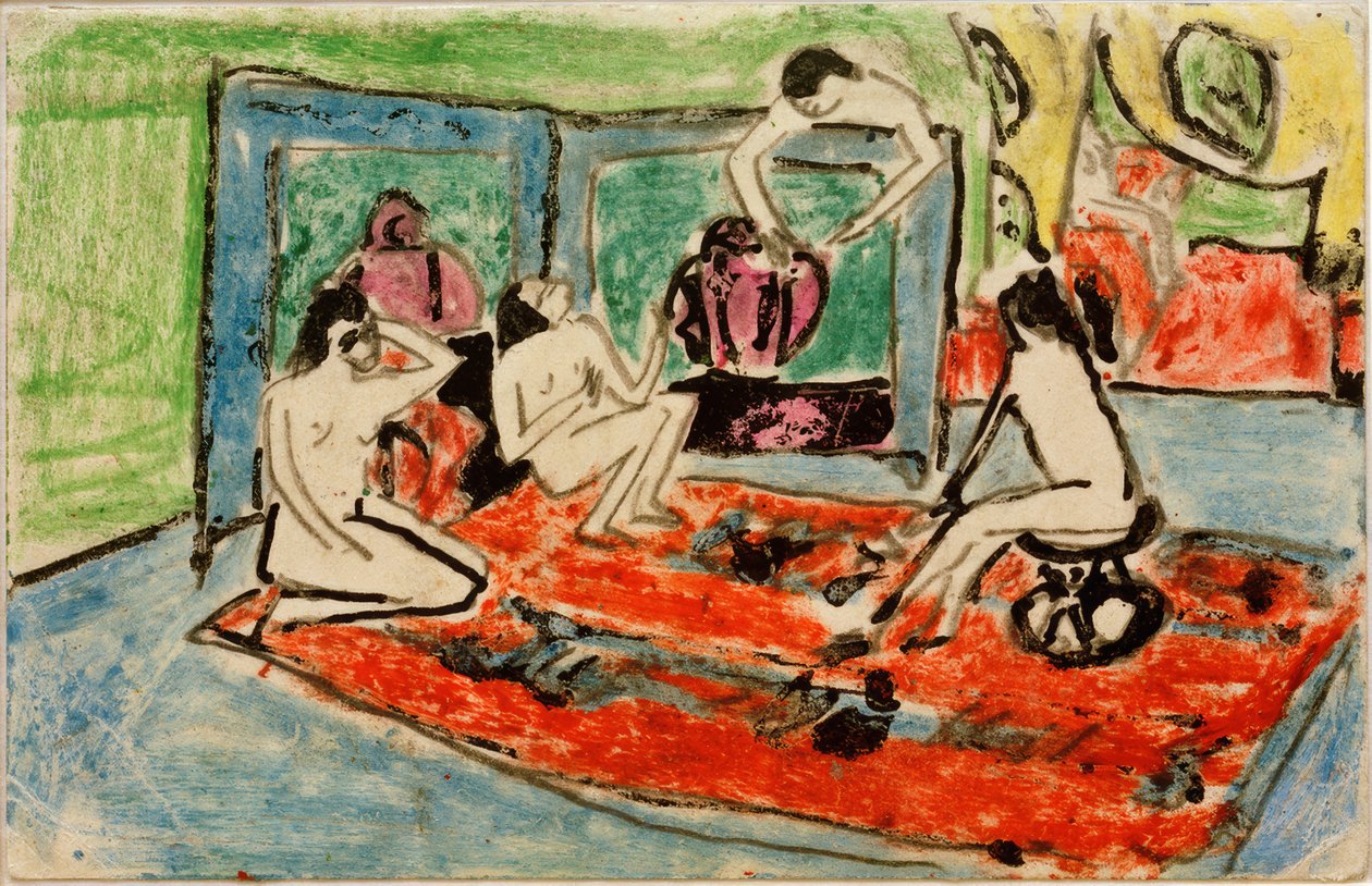 Postkarte an Maschka Mueller vom 17.02.1911 (Vier weibliche Akte im Atelier) von Ernst Ludwig Kirchner