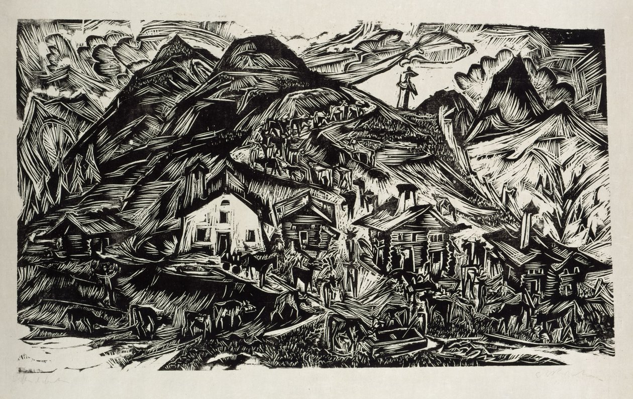Stafelalp, Gesamtansicht - Alpaufzug von Ernst Ludwig Kirchner