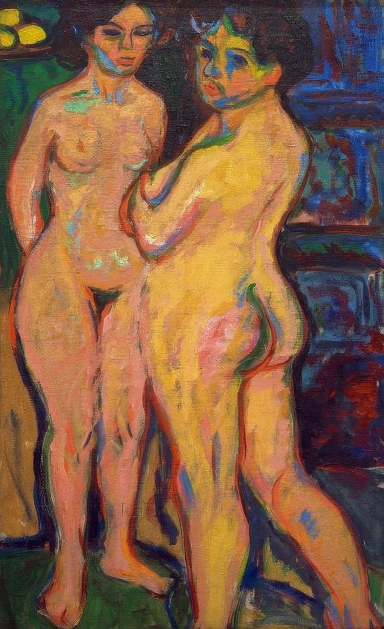 Stehende nackte Mädchen am Ofen von Ernst Ludwig Kirchner