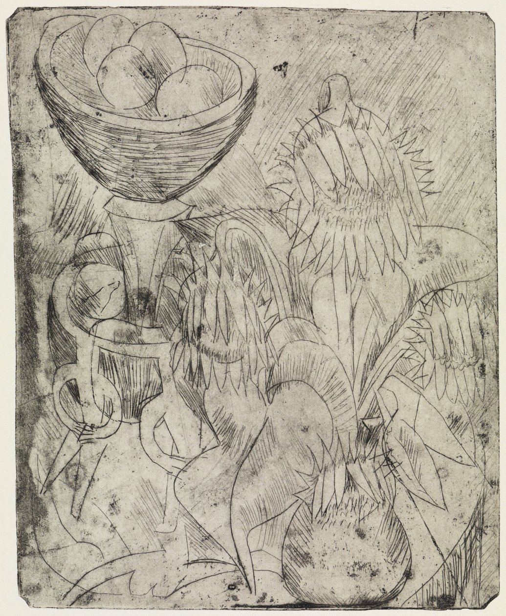 Stillleben mit Sonnenblumen und Obstschale von Ernst Ludwig Kirchner