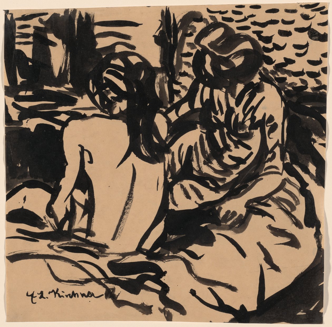 Zwei Nackte auf einem Bett (Isabella und ein jüngeres Mädchen) von Ernst Ludwig Kirchner