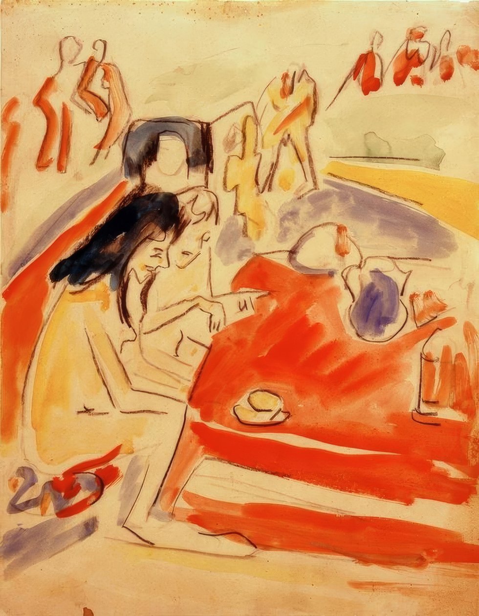 Zwei am Tisch sitzende Mädchen von Ernst Ludwig Kirchner