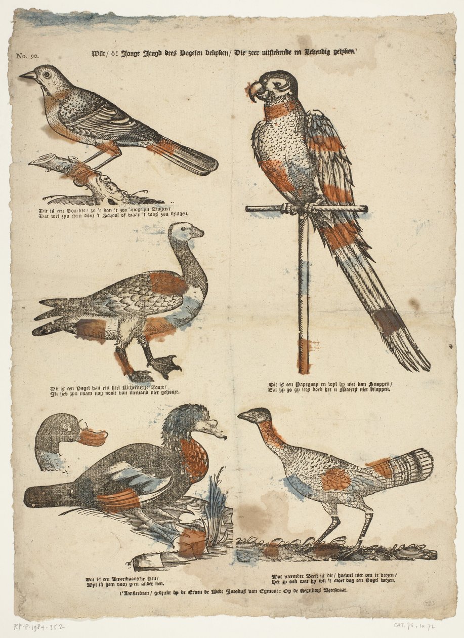 Wilt / Oh! junge Jugend, diese Vögel betrachten / Die sehr lebendig aussehen von Erven de Weduwe Jacobus van Egmont
