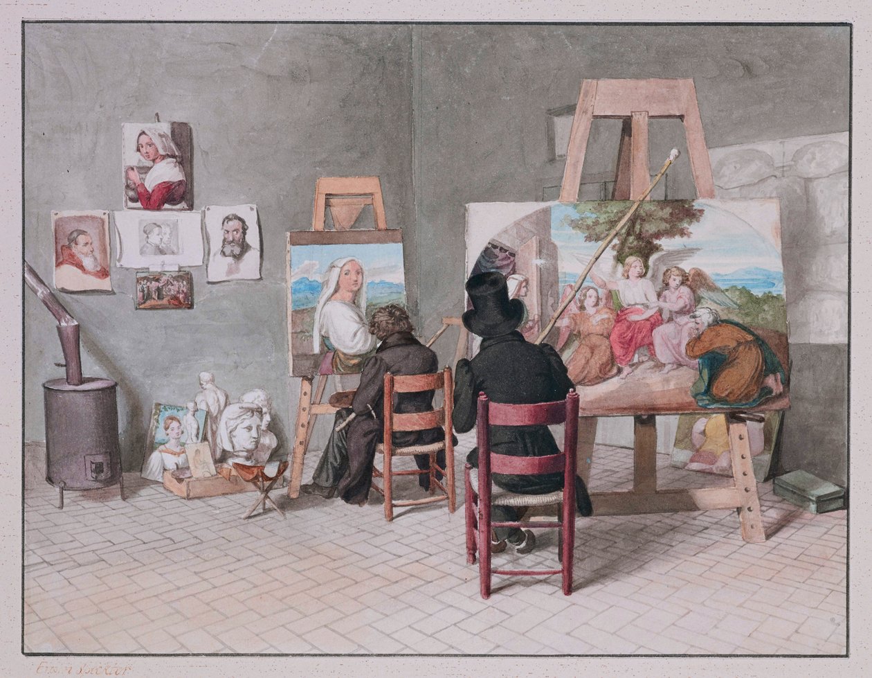 Bernhard Neher und Erwin Speckter in ihrem Atelier in Rom von Erwin Speckter