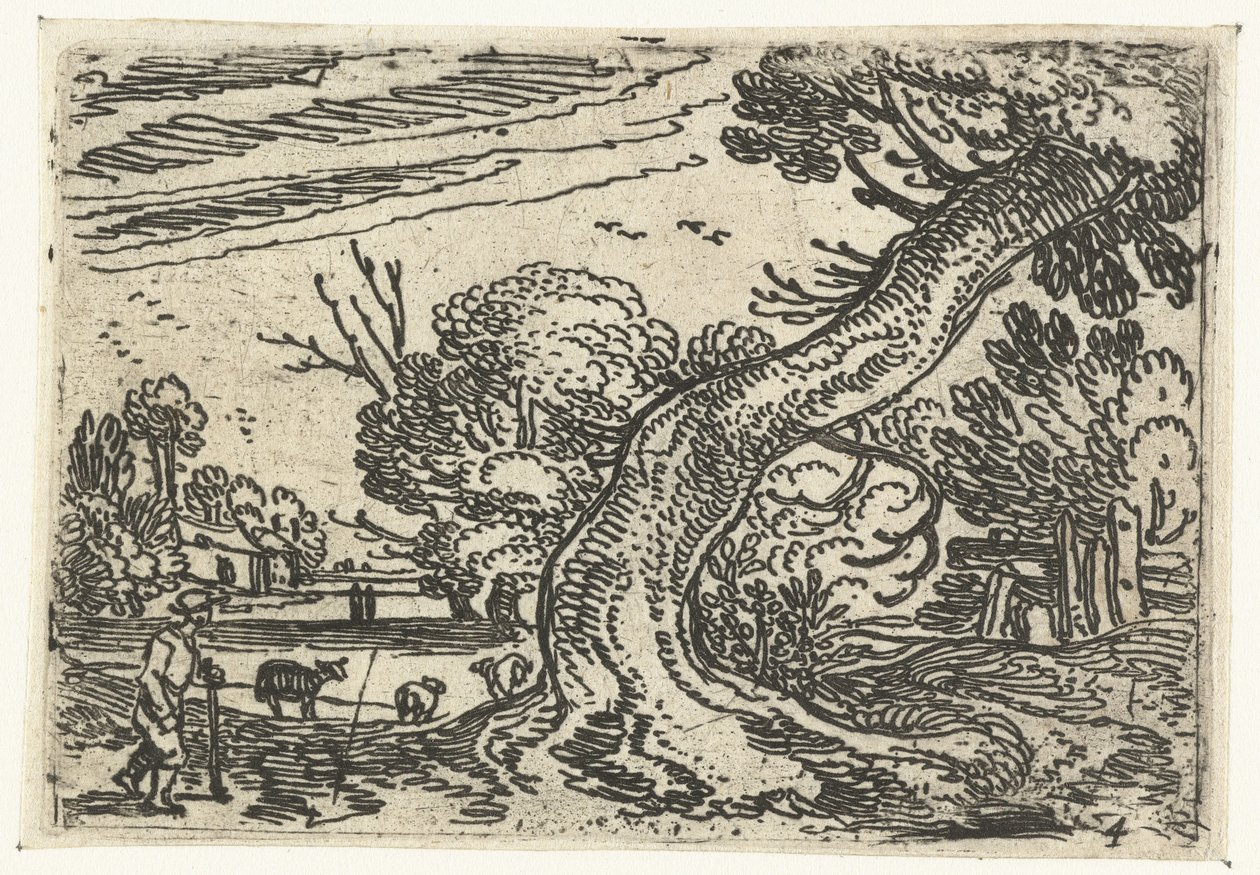 Hirte bei einem schräg überhängenden Baum von Esaias van de Velde