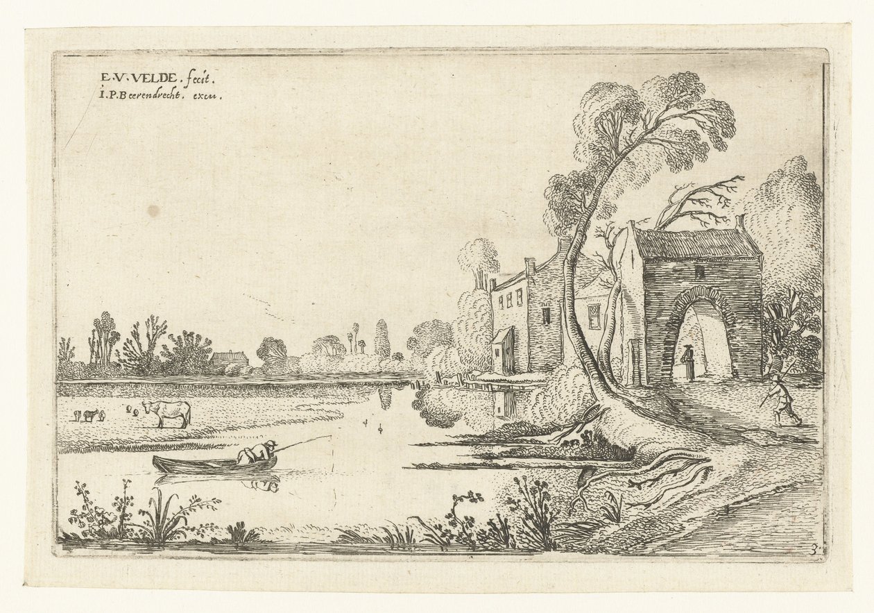 Landschaft mit einem Fluss und einem Torhaus von Esaias van de Velde