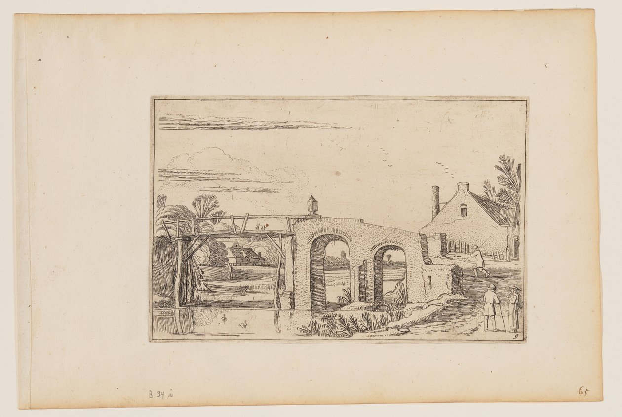 Pfad rechts von einer Holz- und Steinbrücke von Esaias van den Velde I