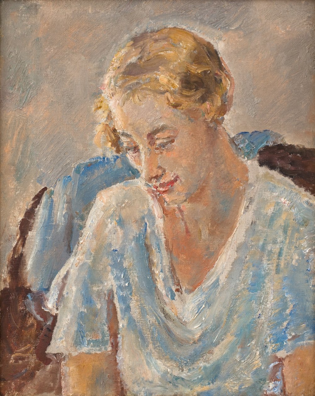 Porträt einer Frau in Blau von Ethel Walker