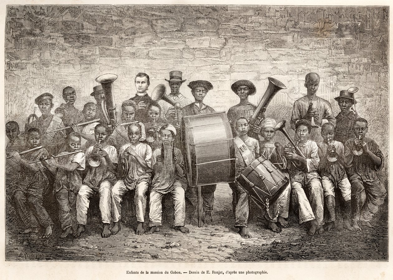 Kinderorchester in Gabun, 1876 von Etienne Antoine Eugene Ronjat
