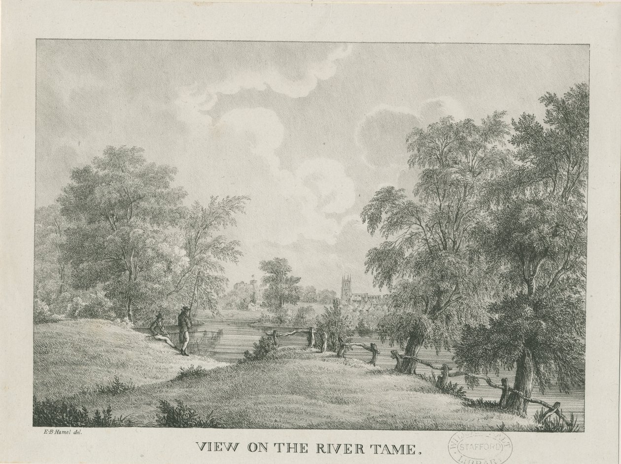 Tamworth - Der Fluss Tame: Lithographie, undatiert [1796-1865] von Etienne Bruno Hamel