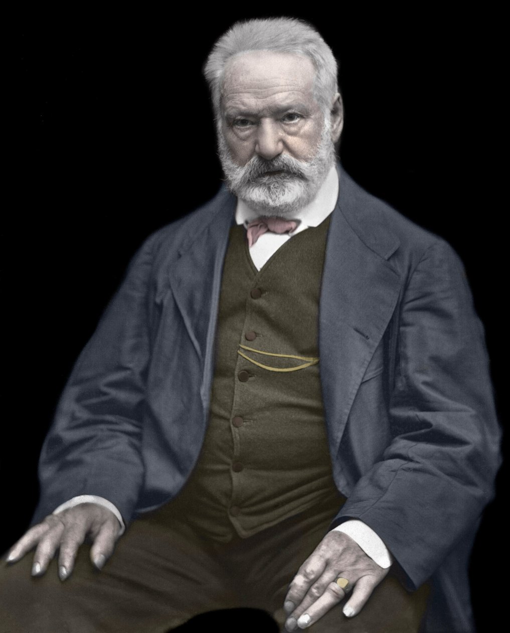 Porträt von Victor Hugo (1802-1885), französischer Schriftsteller und Dichter, Kolorierung auf einem Foto von Etienne Carjat (1828-1906) - Victor Hugo (1802-1885). Englischer Schriftsteller und Dichter. ca. 1870. Koloriertes Foto von Etienne Carjat