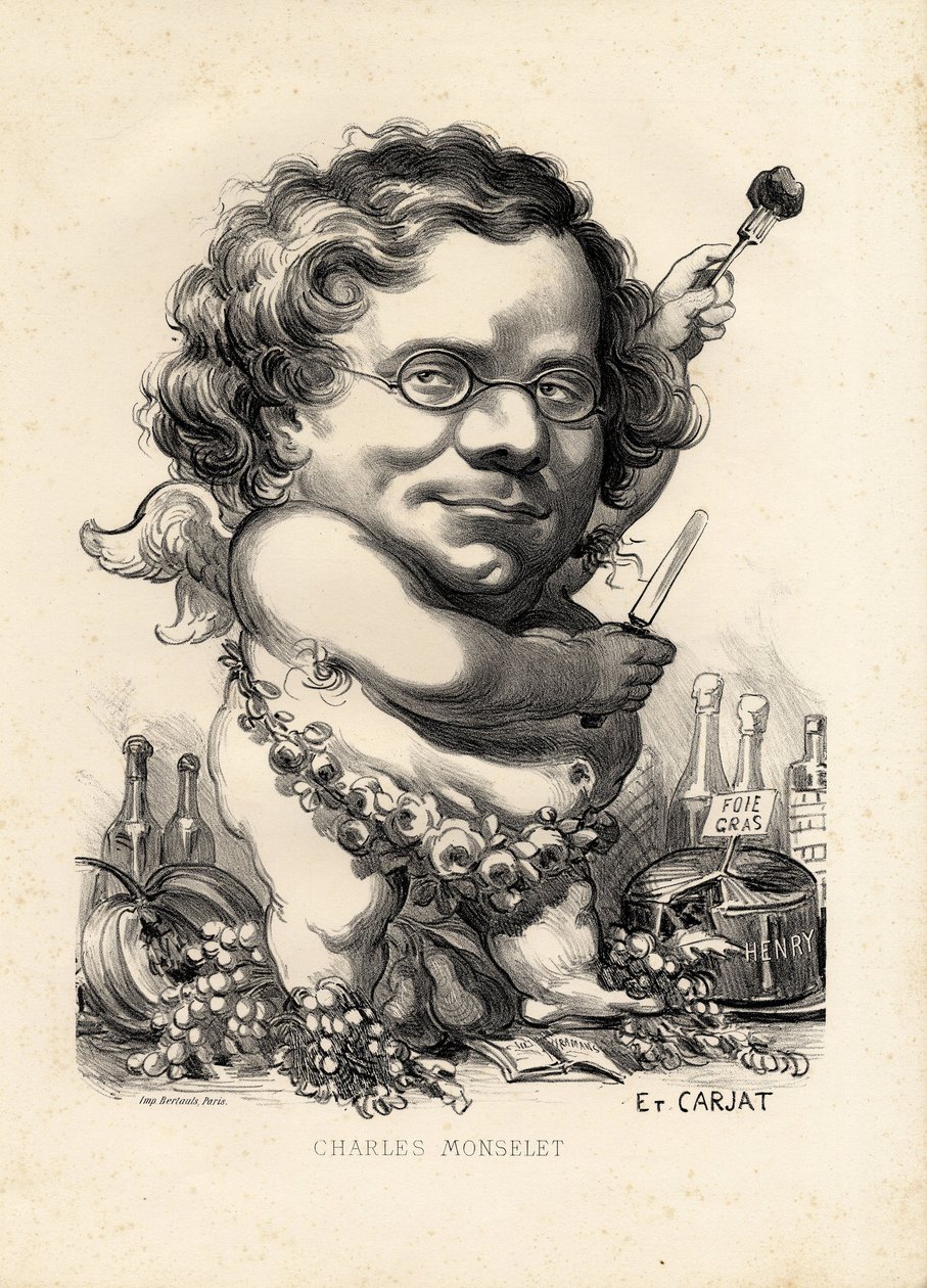 Flugblatt - Illustration von Etienne Carjat (1826-1906): Obeite, Foie gras - Monselet Charles (1825-1888) von Etienne Carjat