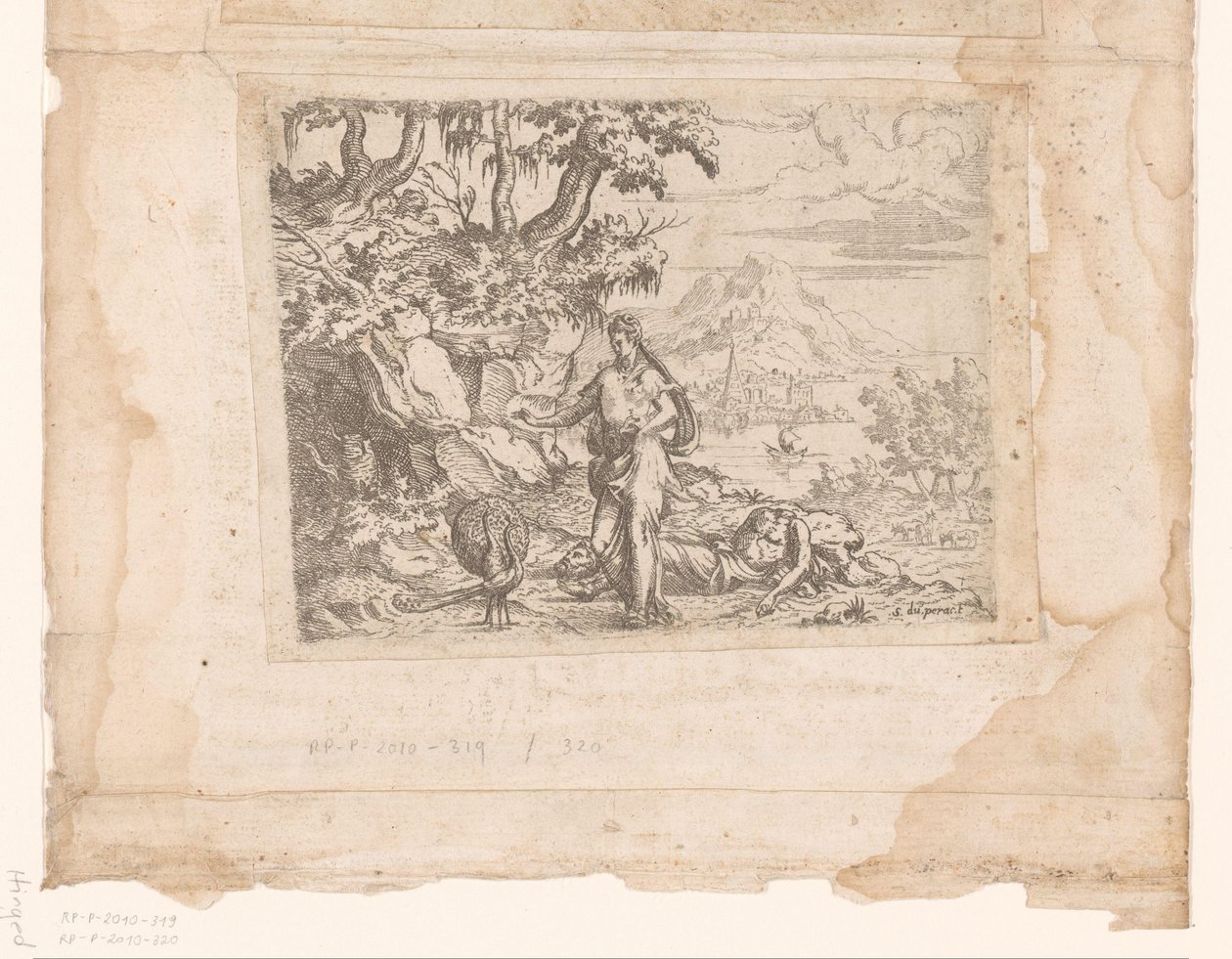 Landschaft mit Juno, die die Augen des Argus auf einen Pfauenschwanz streut von Etienne Duperac