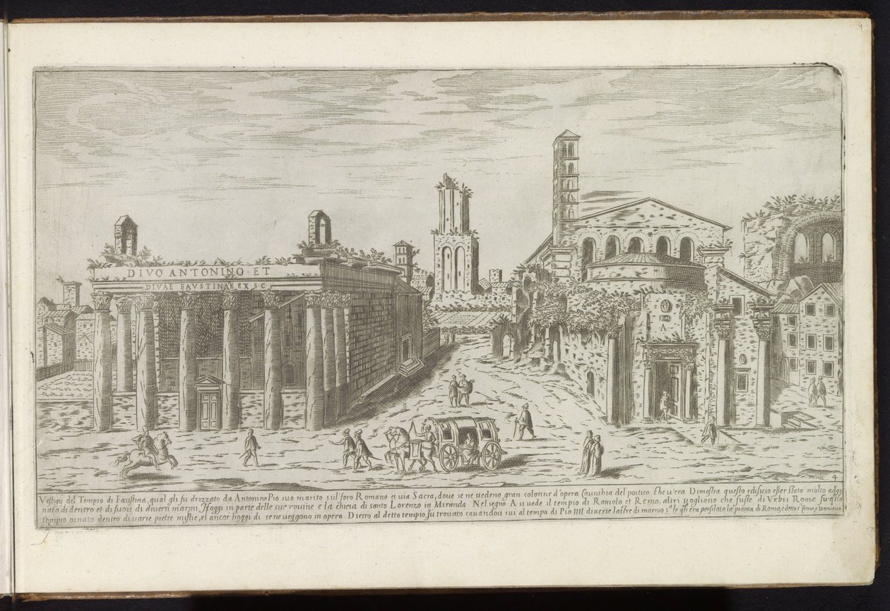 Ruine des Tempels von Antoninus und Faustina und des Tempels von Romulus am Forum Romanum von Etienne Duperac