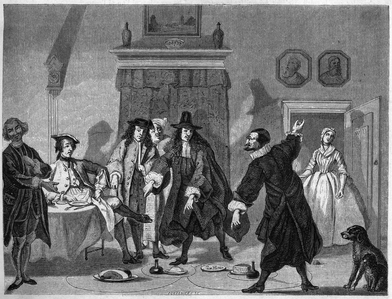 Komödien-Szene in einem niederländischen Theater im 18. Jahrhundert. Gravur von Bocourt nach einer Gouache von Troost von Etienne Gabriel Bocourt