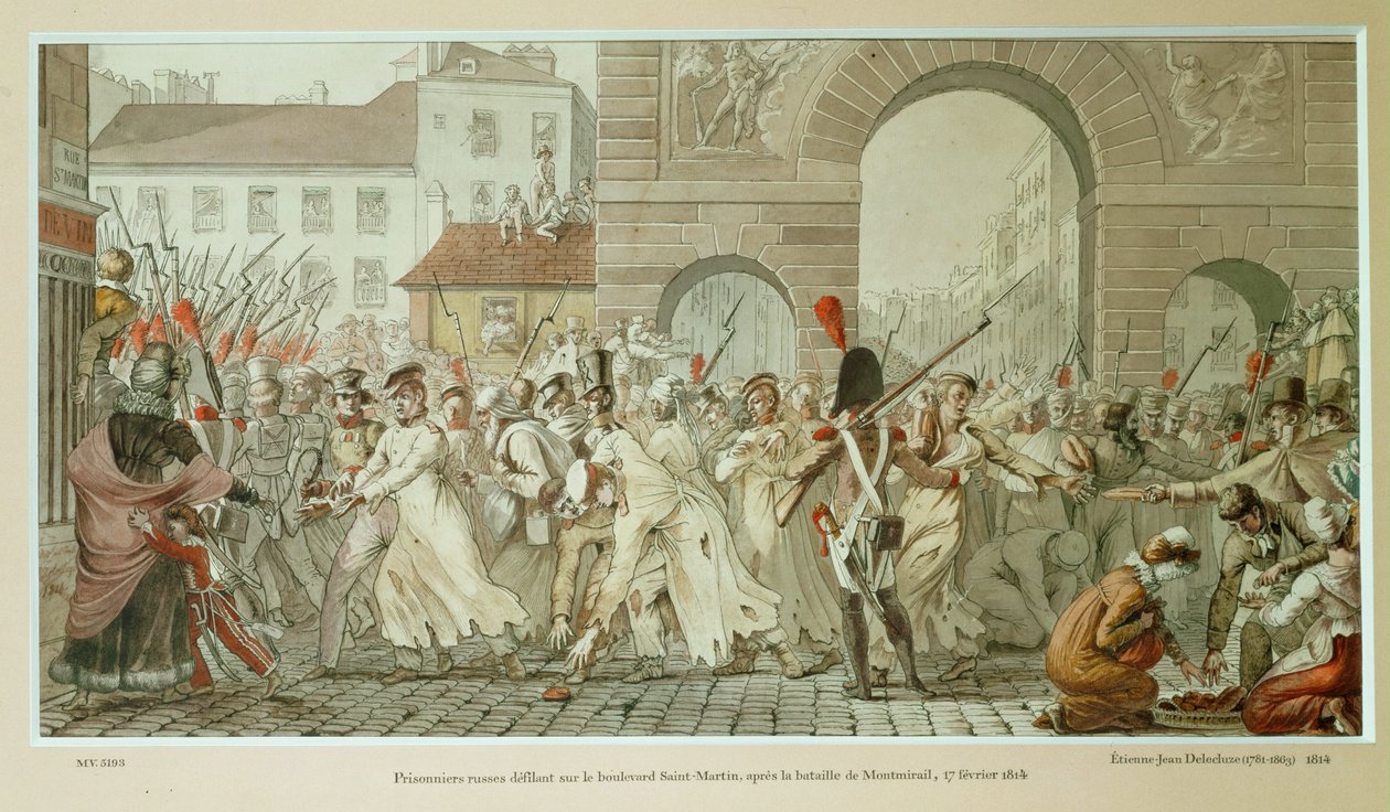 Nach der Schlacht von Montmirail (Gravur) von Etienne Jean Delecluze