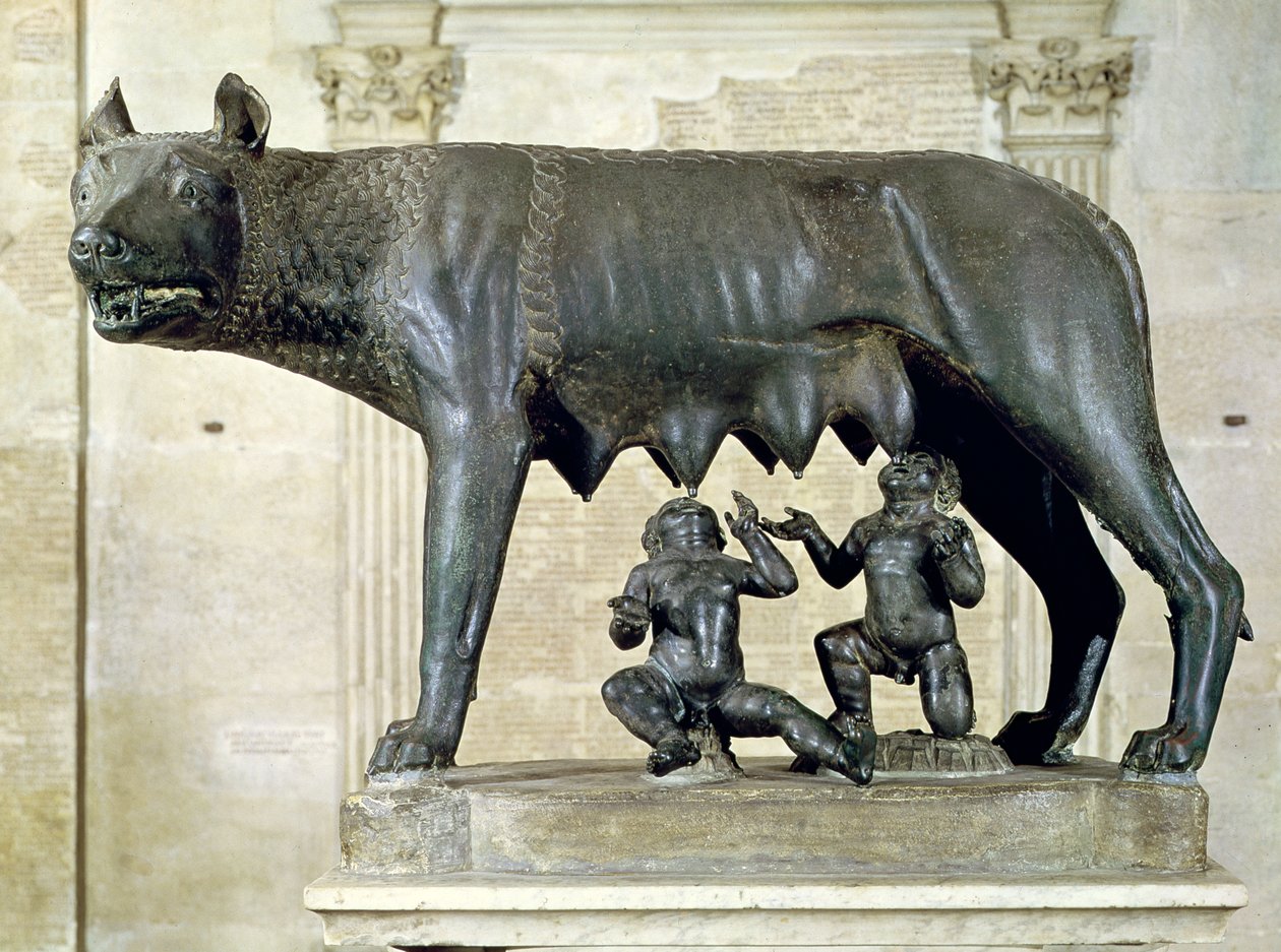Die kapitolinische Wölfin mit den Figuren von Romulus und Remus von Antonio Pollaiuolo (1433-98) ca. 1484-96 (Bronze) von Etruscan