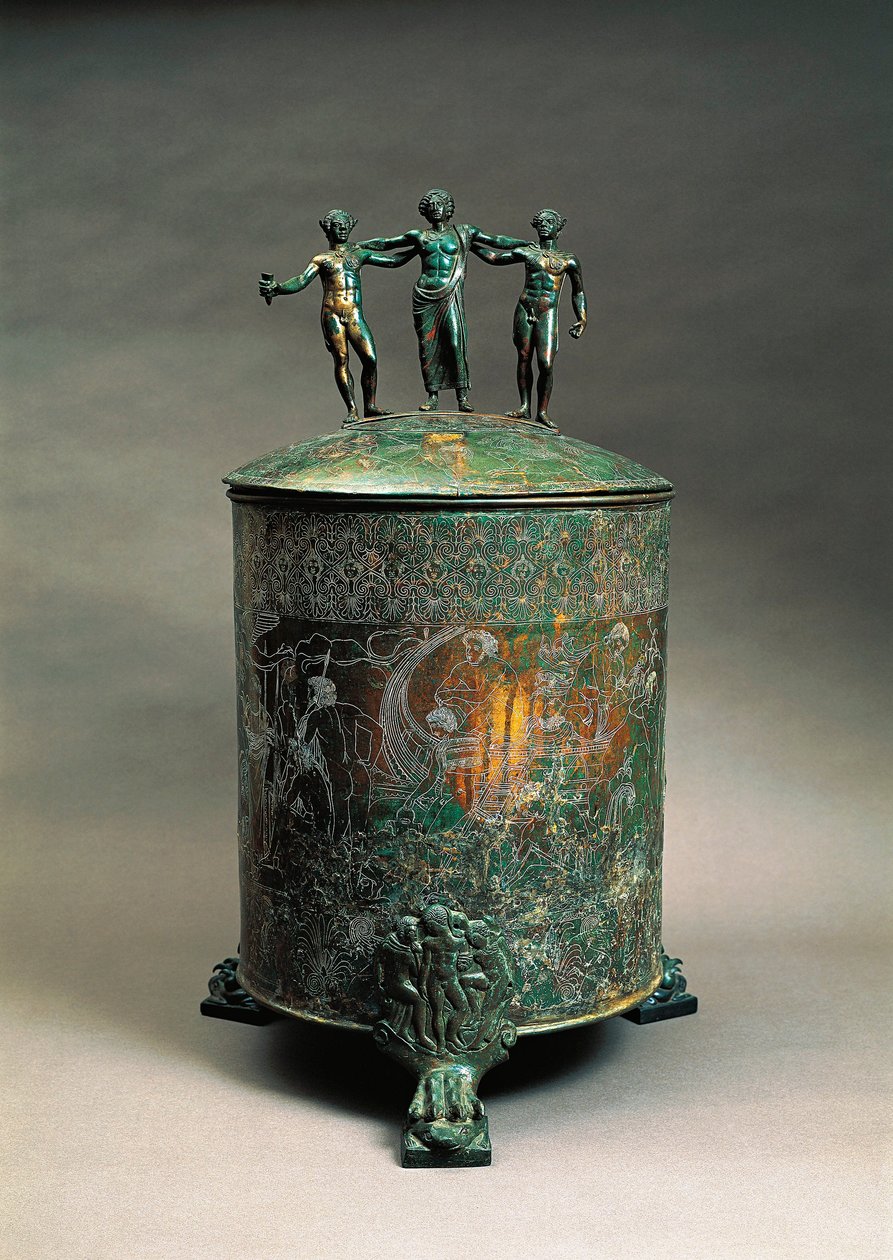 Preneste, Die Ficoroni Cista (Kupferkiste zur Aufbewahrung von Schmuck) mit einer Darstellung des Argonauten-Mythos von Etruscan